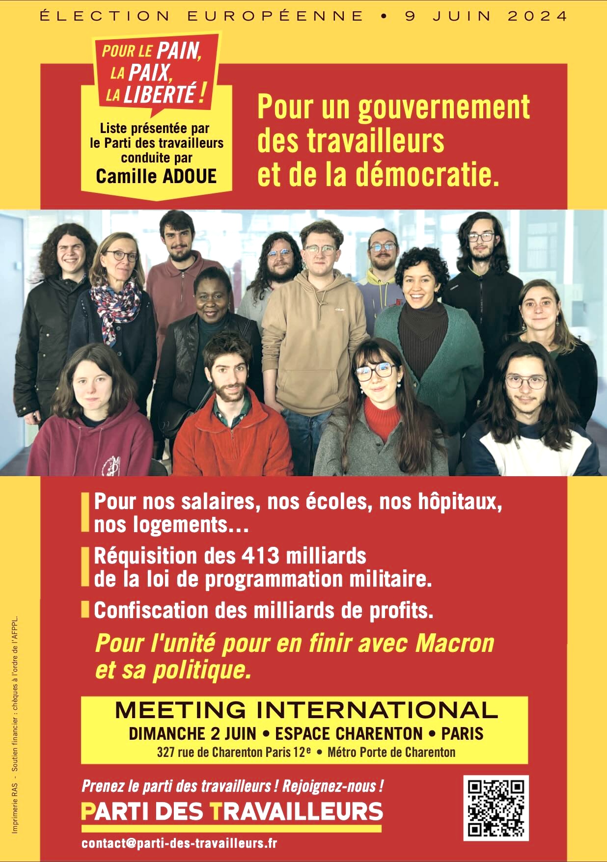 Affiche du PT pour les élections européennes du 9 juin 2024